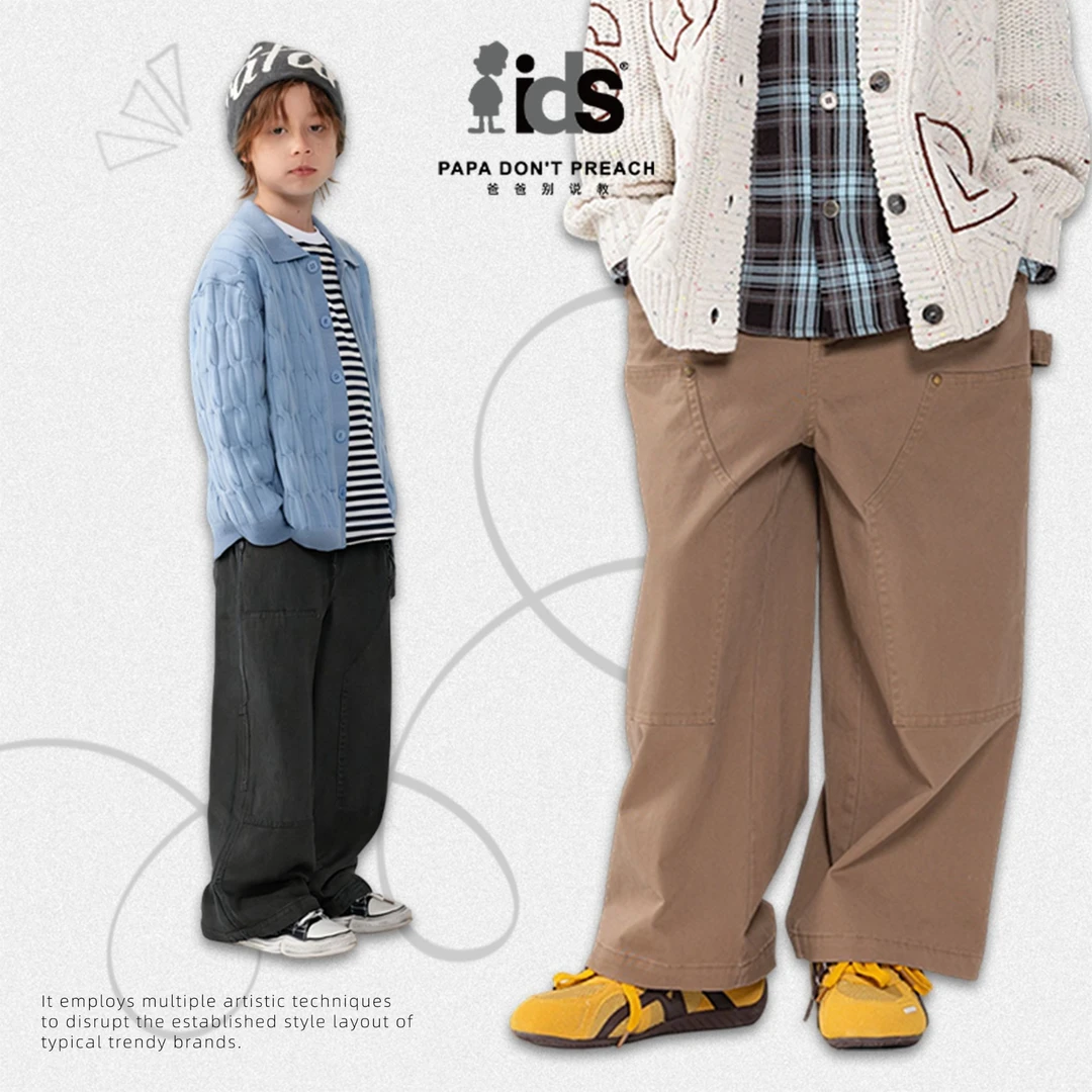 IDS【宽松休闲】男女童潮牌青少年梭织长裤2025秋冬季直筒休闲裤