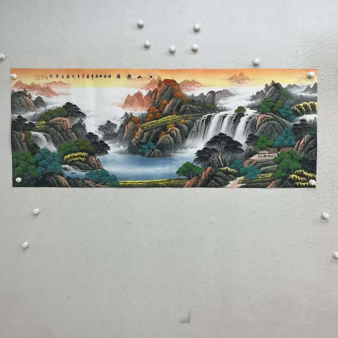 林彦新-江山揽胜-春景-类似构图-约70*180厘米-手绘国画-宣纸