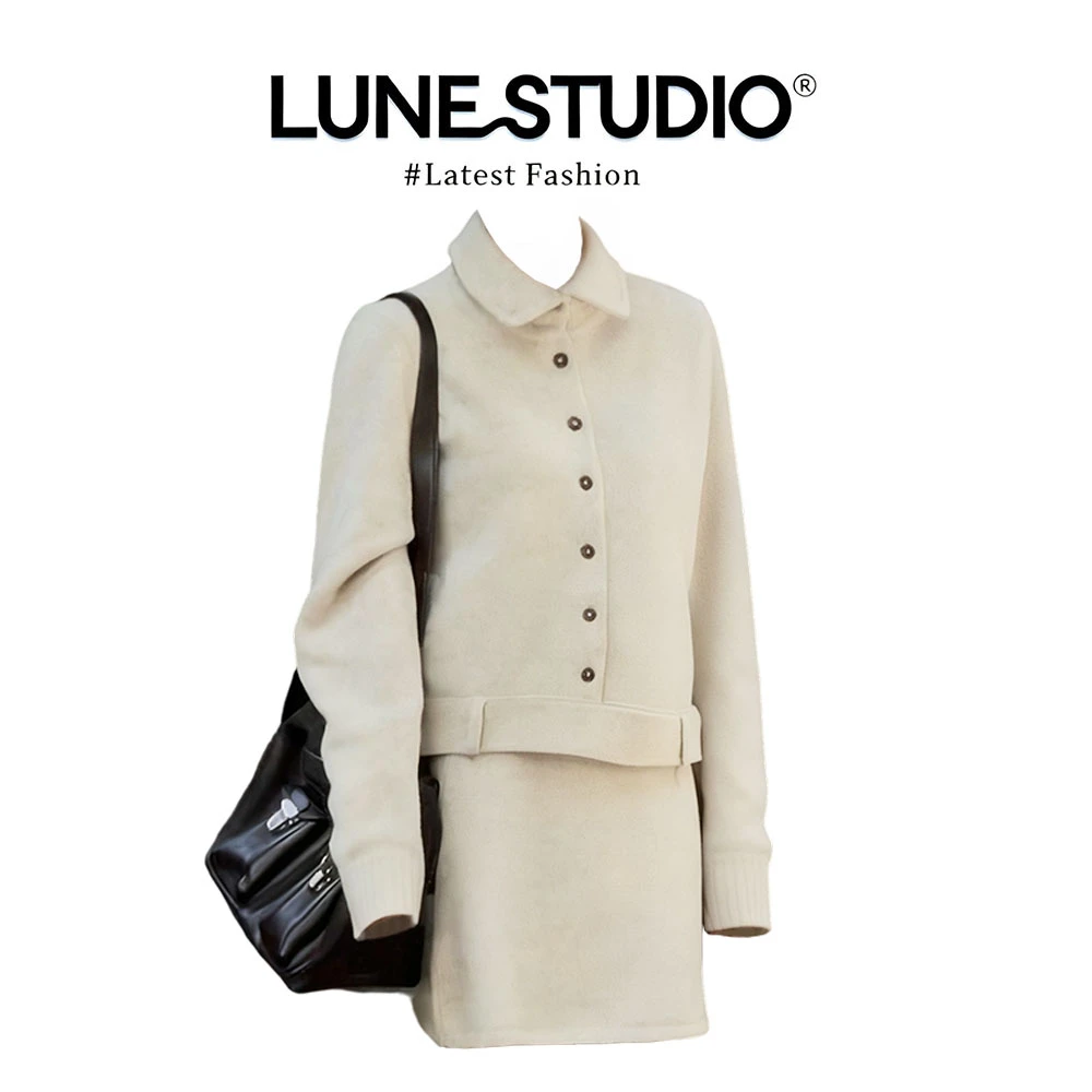 【现货秒发】冬季法式轻熟风气质高领单排扣上衣针织开衫短裙一整套