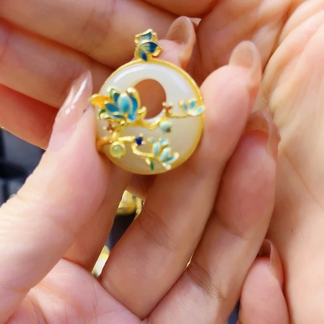 和田玉银S925镀金镶嵌颈饰