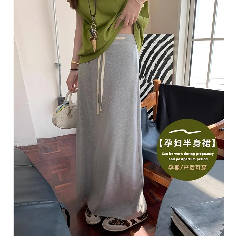 孕妇半身裙女松紧抽绳休闲直筒裙夏季高腰显瘦A字裙中长款裙子夏