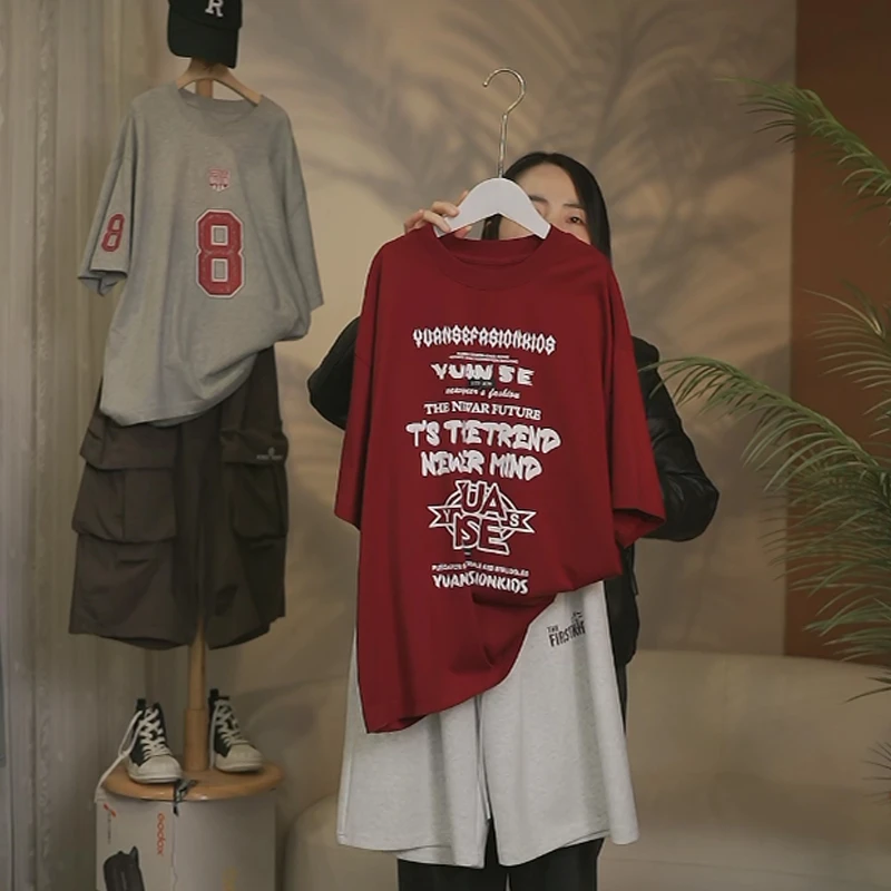 大男童装夏装2025新款儿童红色短袖 t恤纯棉半袖上衣夏季薄款男孩