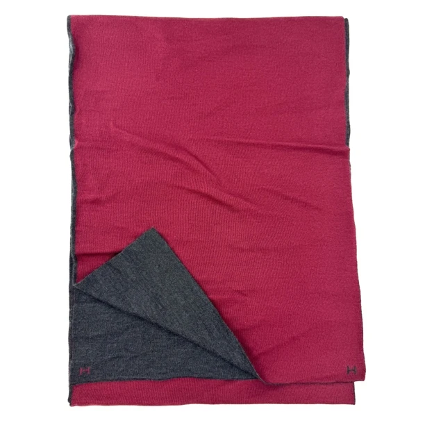 99新 Hermes/爱马仕 酒红石墨灰双面围巾