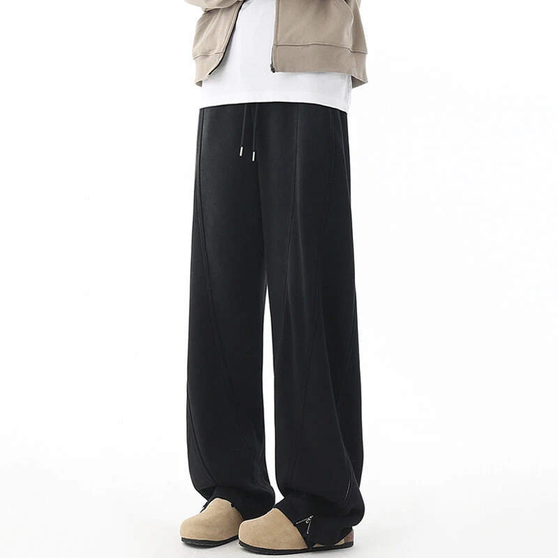 Kwer纯色潮牌春秋季拉链休闲裤日系百搭运动裤子潮流垂感宽松长裤