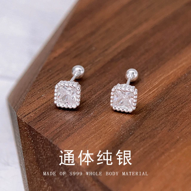 老凤祥足银s999纯银耳钉女2025新款爆款高级感方形锆石耳环气质简