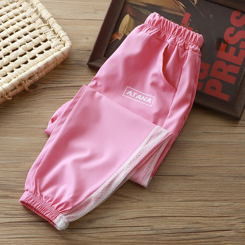 儿童运动裤夏季速干裤网眼透气防蚊裤男童女童韩版时尚宽松裤L265