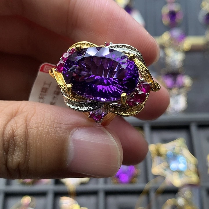 银S925镀金镶嵌水晶戒指