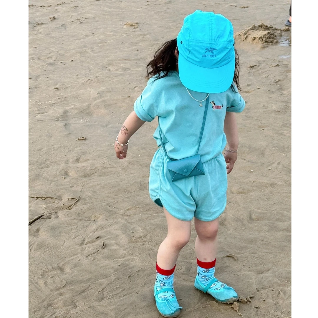 小惜亦女童2025夏新款韩版多巴胺色系腊肠小狗刺绣蓝色运动风套装