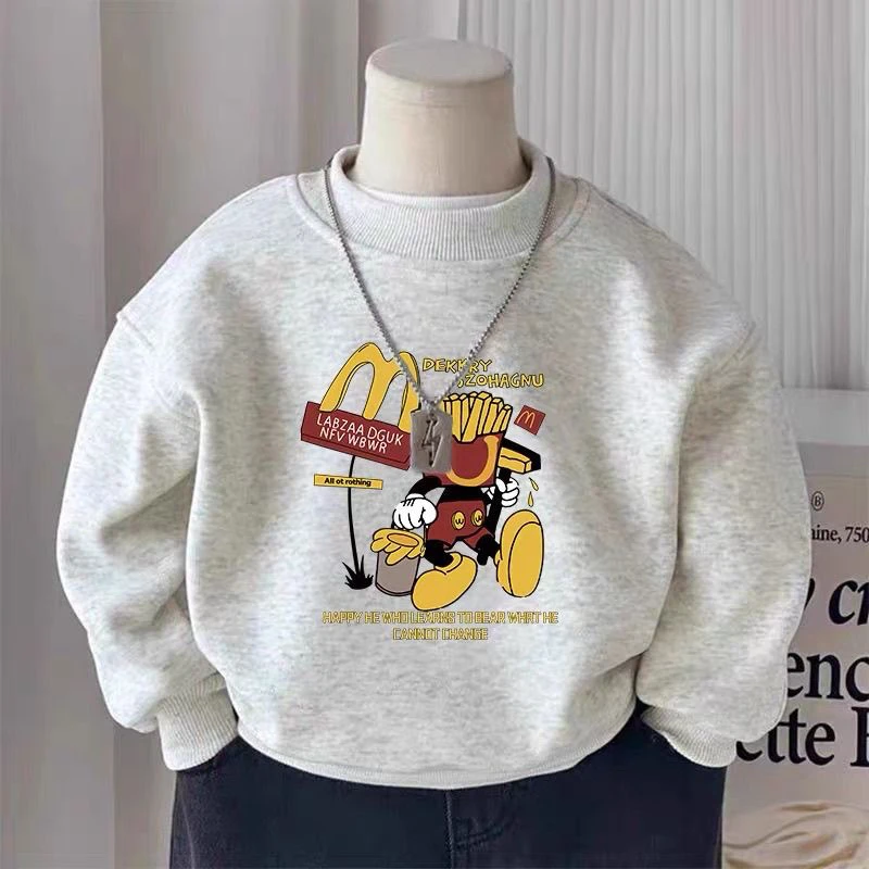 2025秋季新款儿童圆领打底上衣休闲卡通衣服童装男童加绒卫衣圆领