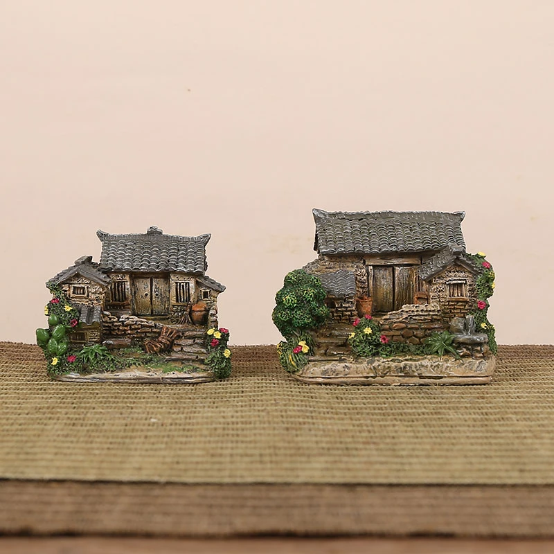 复古老农家门前绿松怀旧微缩迷你微景观摆件庭院老房子模型装饰品
