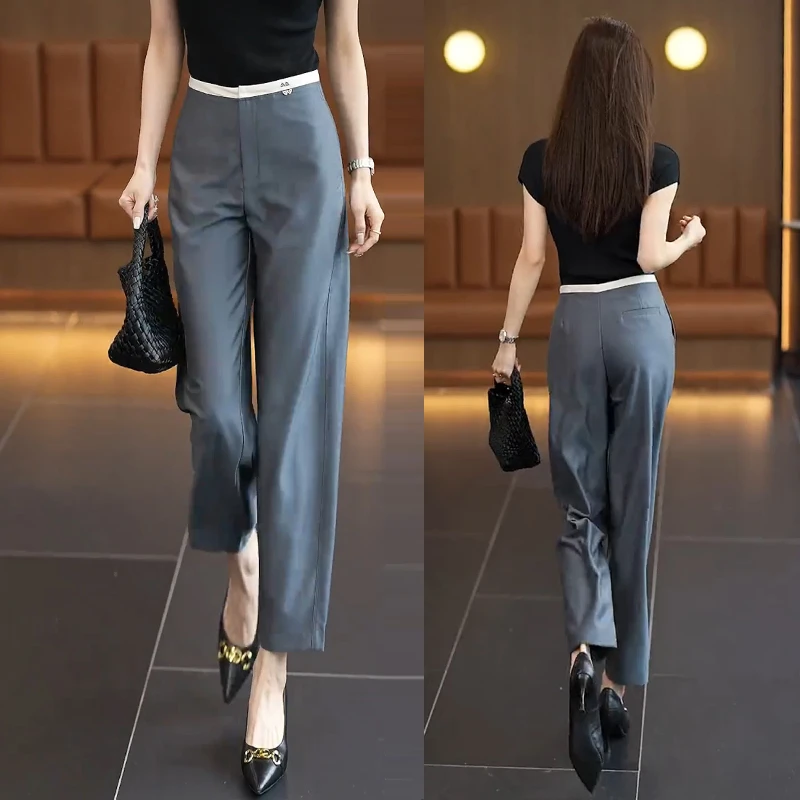 夏季薄款裤子西装裤女2025新款哈伦裤裤九分宽松直筒烟管裤休闲裤