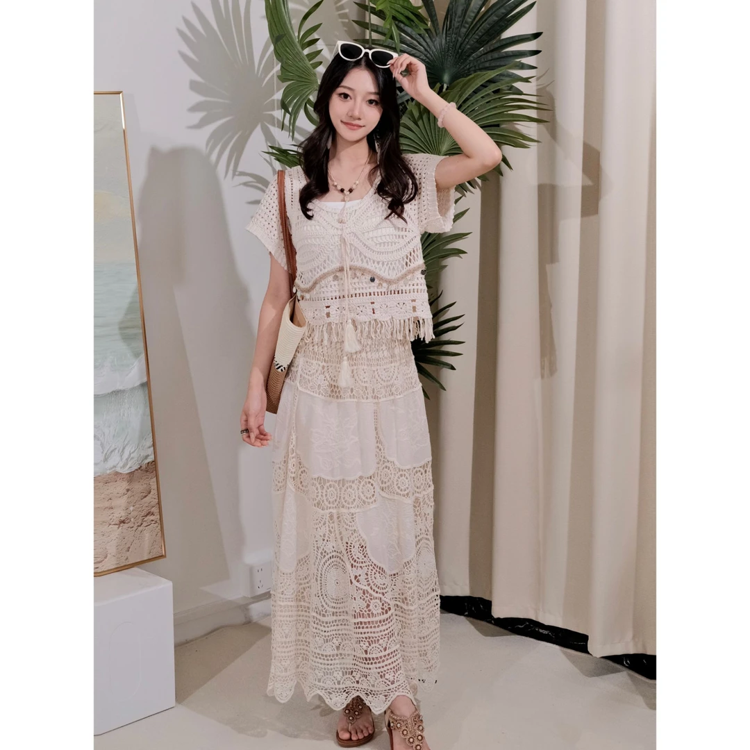 [海洋家2025新款，按号码下单]纯棉镂空针织休闲洋气百搭上衣裙子