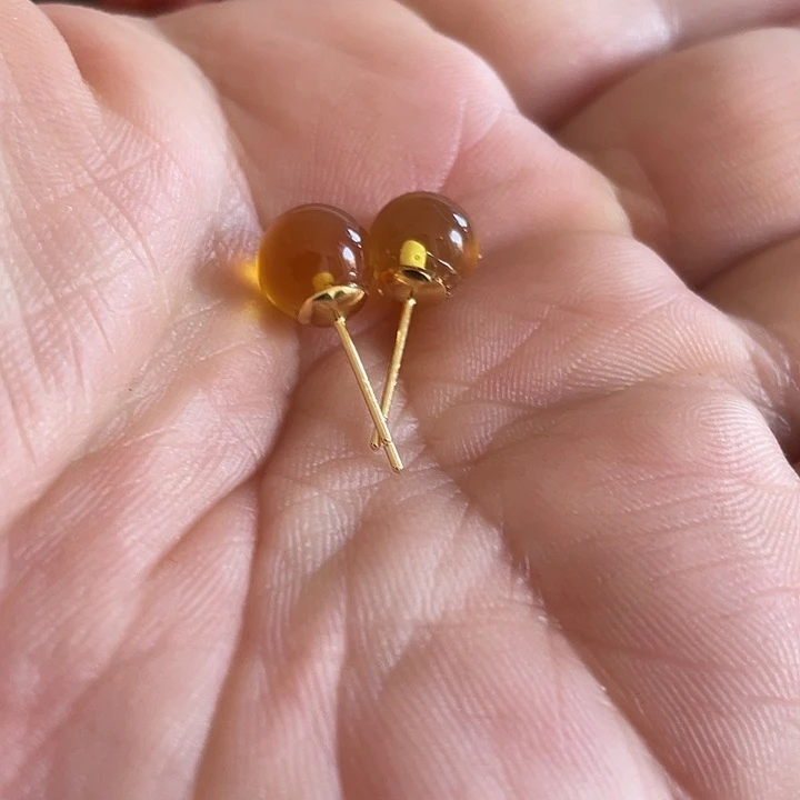 琥珀未镶嵌裸石耳钉