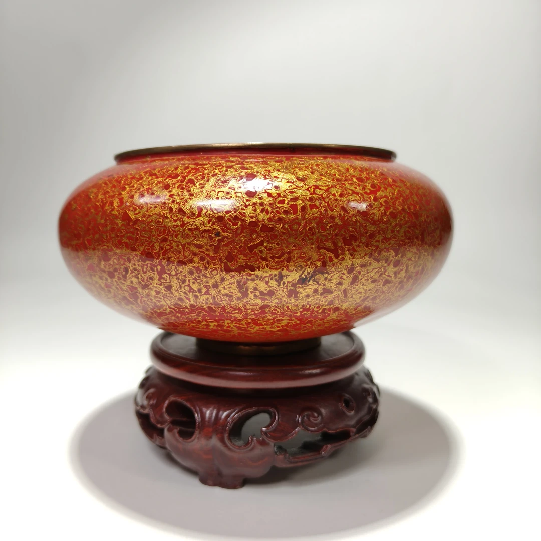 犀皮漆 铜胎金漆玄光钵