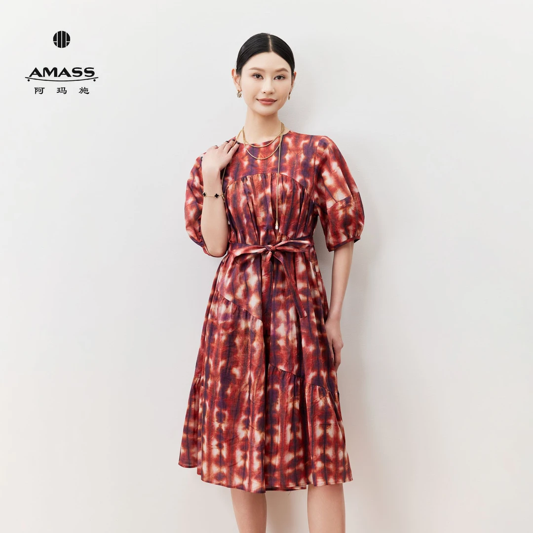 AMASS/阿玛施高级时尚轻奢晕染印花气质优雅连衣裙550038-2A76535