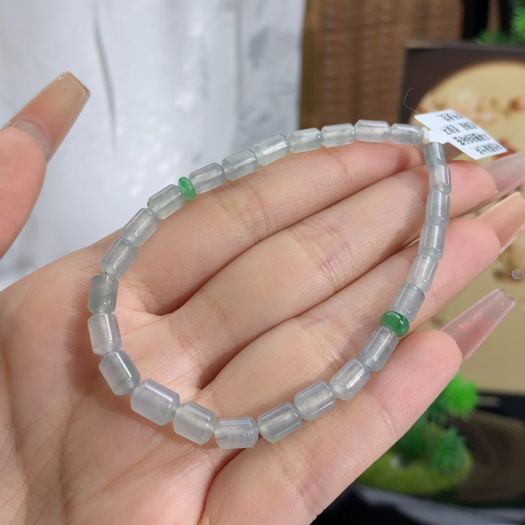 未镶嵌手链翡翠卡3.5-5.4冰种蓝底桶珠