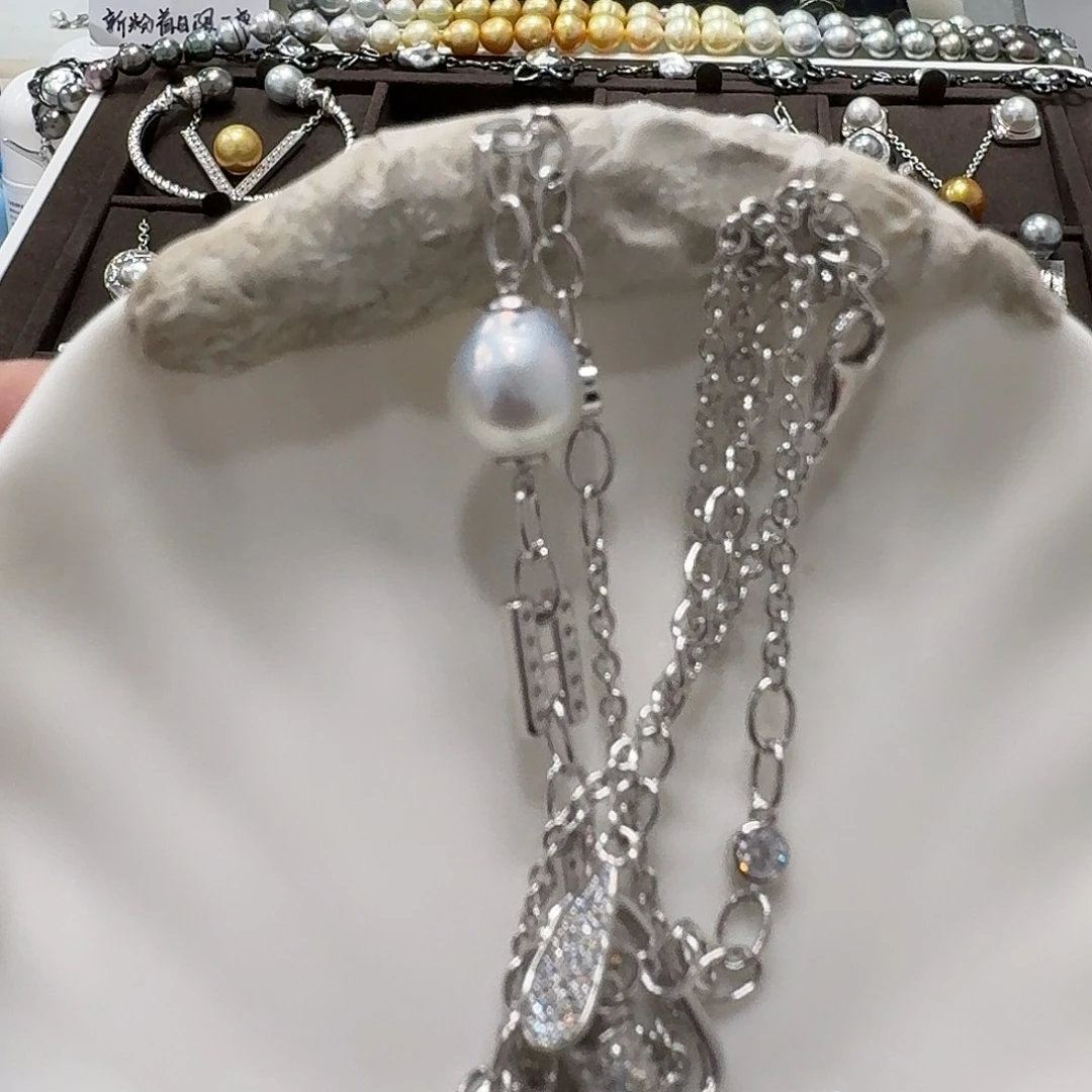 b***p海水珍珠银S925镶嵌颈饰