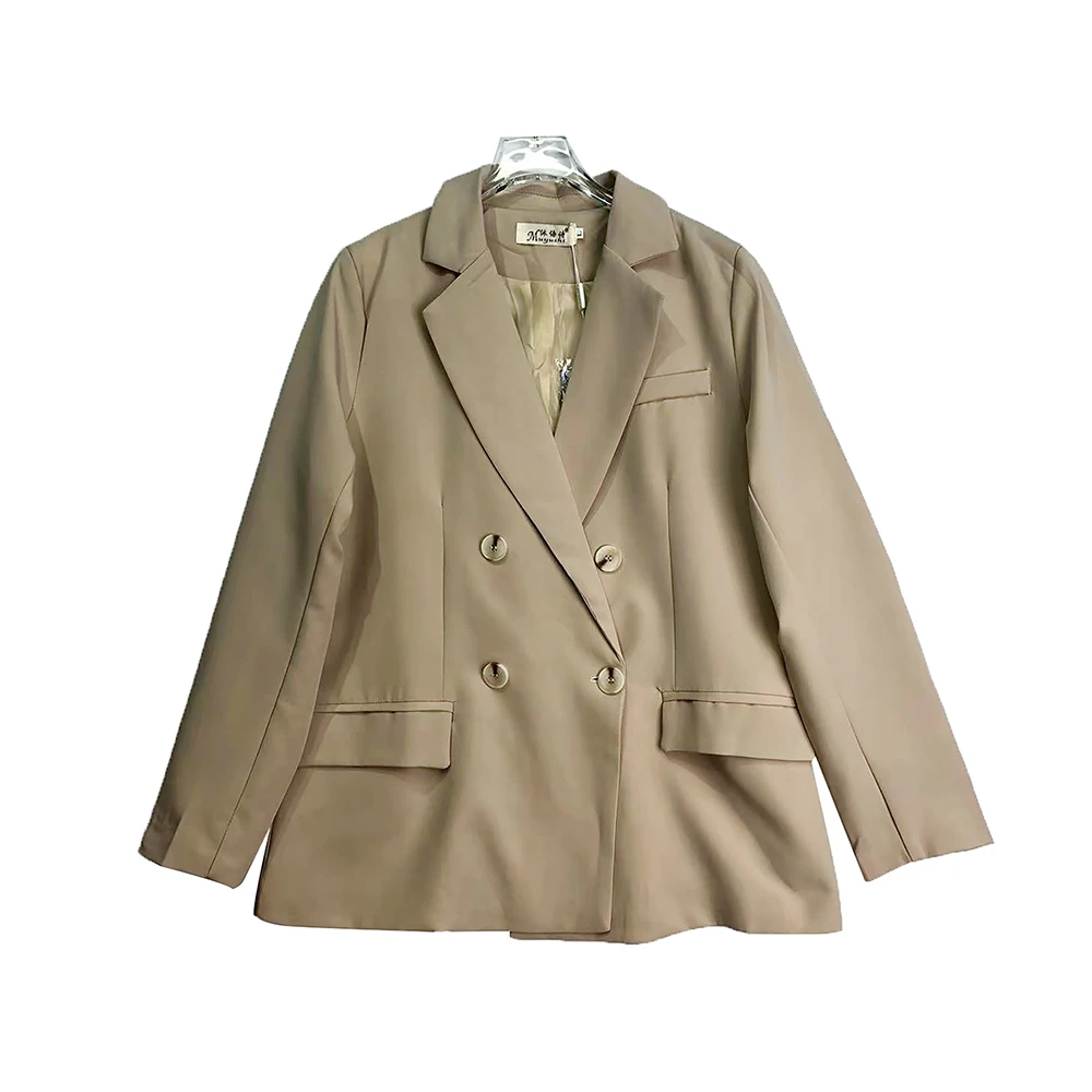 E3606【新款】时尚炸街杏色设计感双排扣宽松西装外套