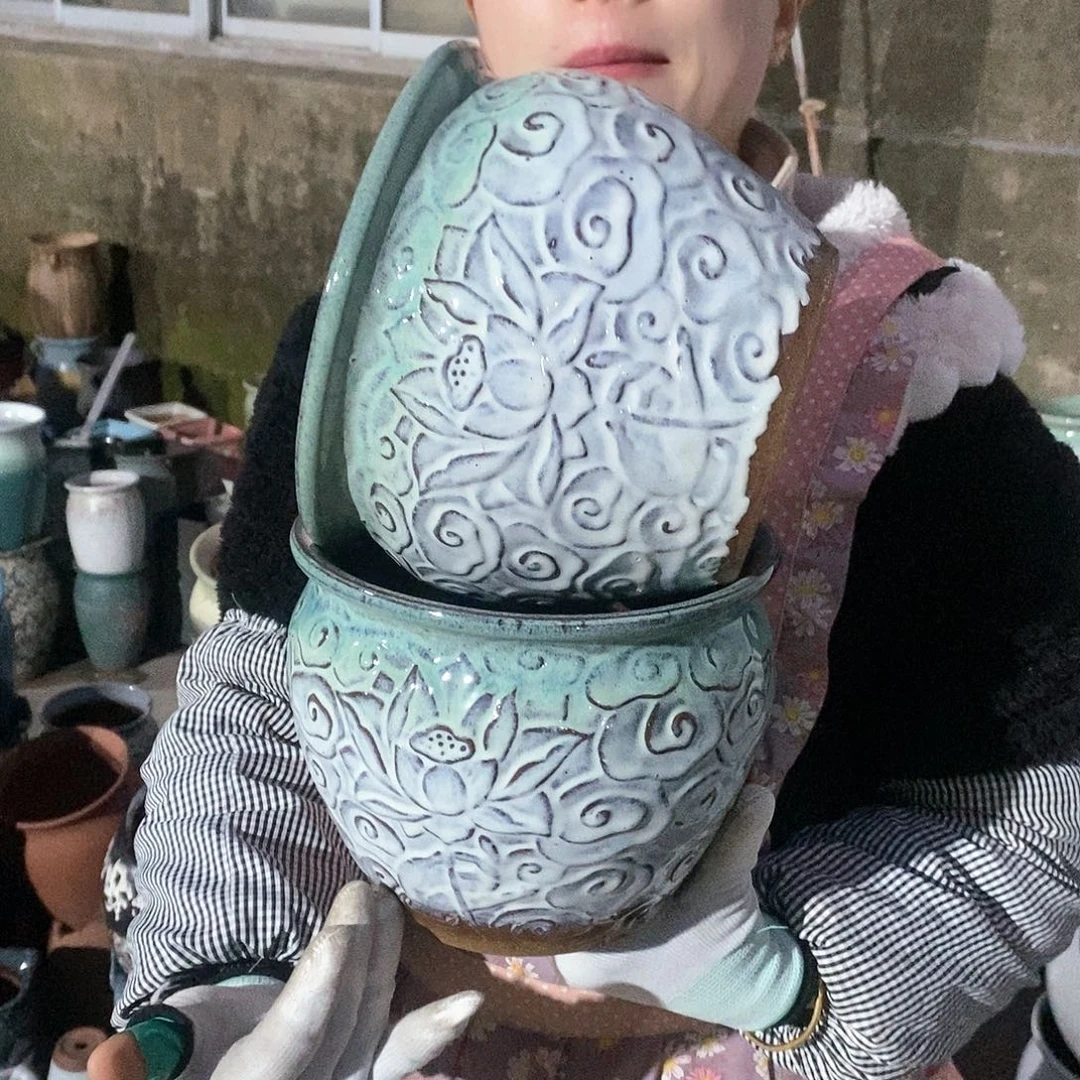 紫砂花盆瑕疵口20高16瑕疵