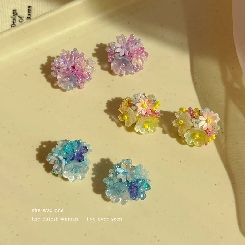 非金属亚克力耳饰 彩色串珠花朵耳钉女2025新款耳环耳坠耳饰配饰