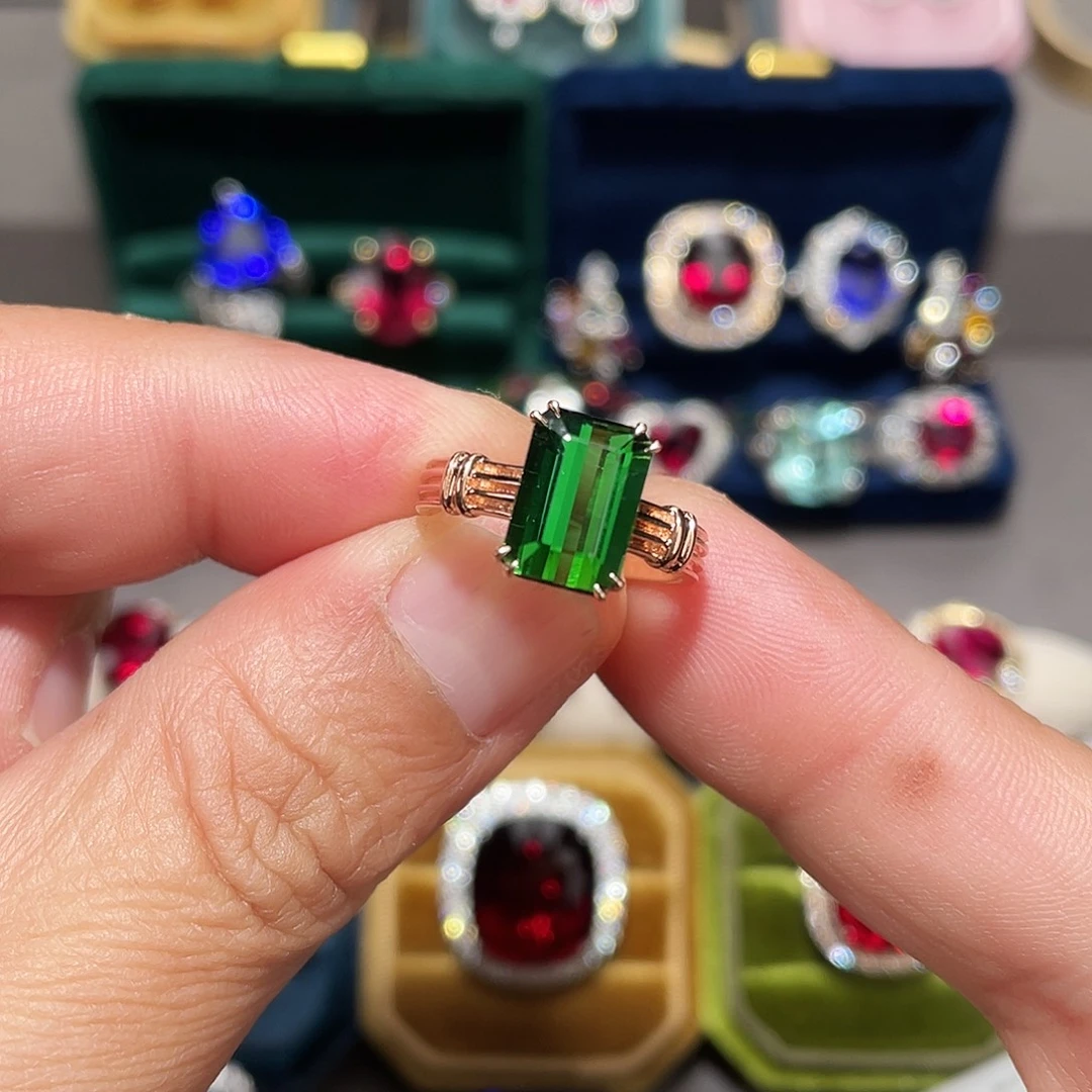 碧玺18K金镶嵌戒指3.4ct