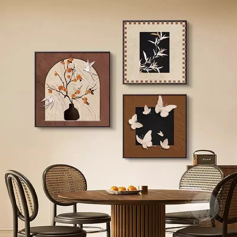 中古风餐厅墙壁挂画复古高级客厅沙发背景墙装饰画玄关柿柿如意画