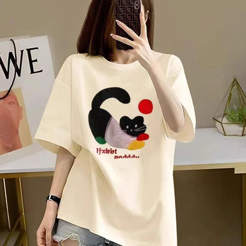 260克女长款时尚百搭宽松短袖T恤