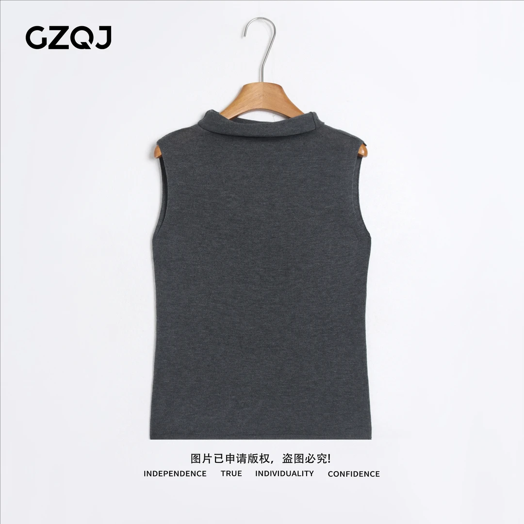 老琴私服【静界织廓】 欧若风时尚半高领无袖针织衫女秋季新款35068