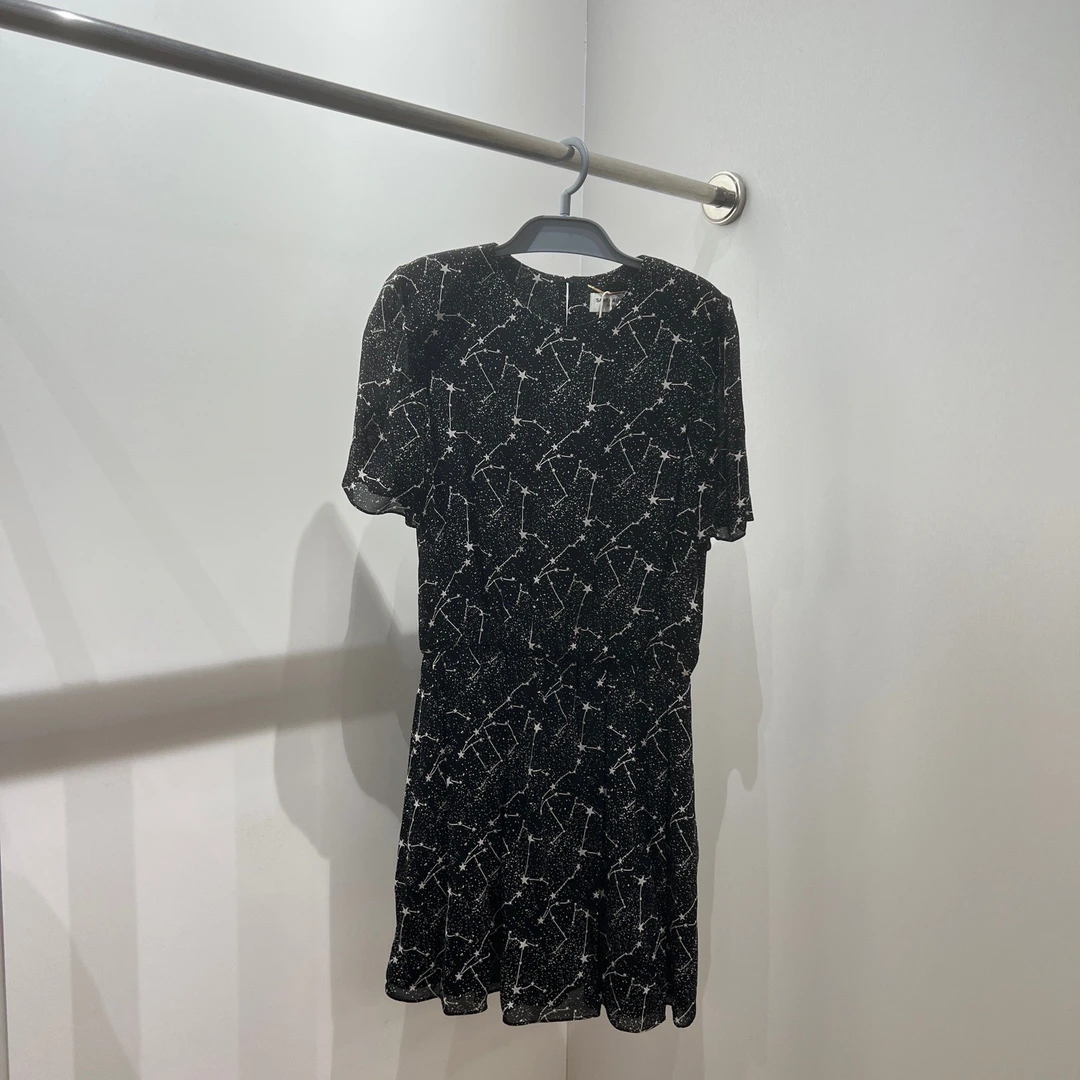 99新 YSL/圣罗兰 au288 星座桑蚕丝松紧腰连衣裙 F38码 桑蚕丝