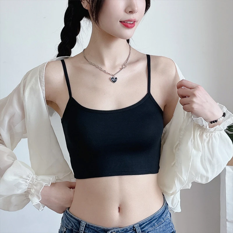 夏季短款吊带黑色防走光背心遮胸白色抹胸打底内搭裹胸内衣薄款夏