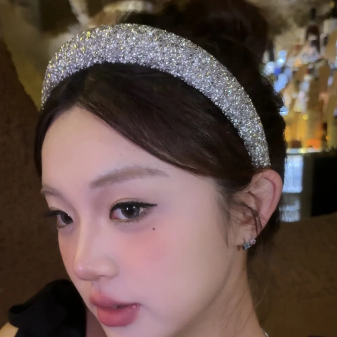 爆闪～韩系轻奢水钻珍珠超闪小香风气质头箍高颅顶发箍洋气发饰