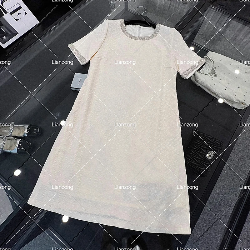 夏新款女装浪漫气质流苏短袖中长款连衣裙时尚休闲设计感白色B305