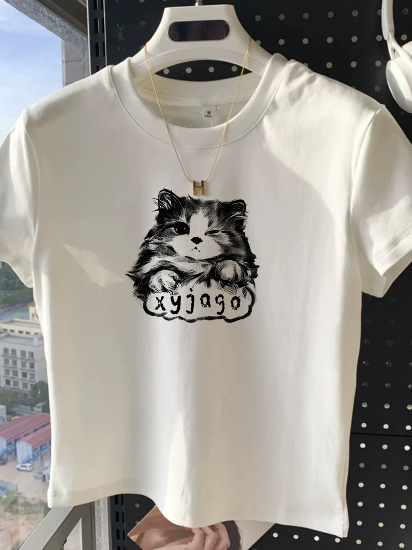 爆款休闲百搭圆领显瘦上衣短袖棉质白色t恤夏季洋气正肩打底衫女