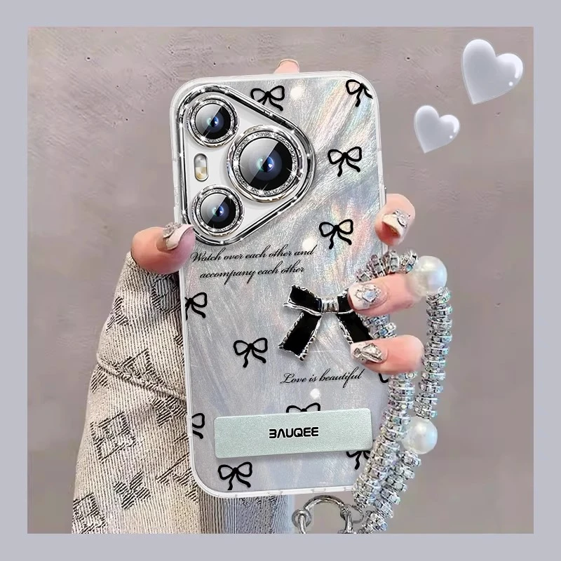 丝带蝴蝶结适用华为pura80pro手机壳女新款P70防摔60带手链镜头膜