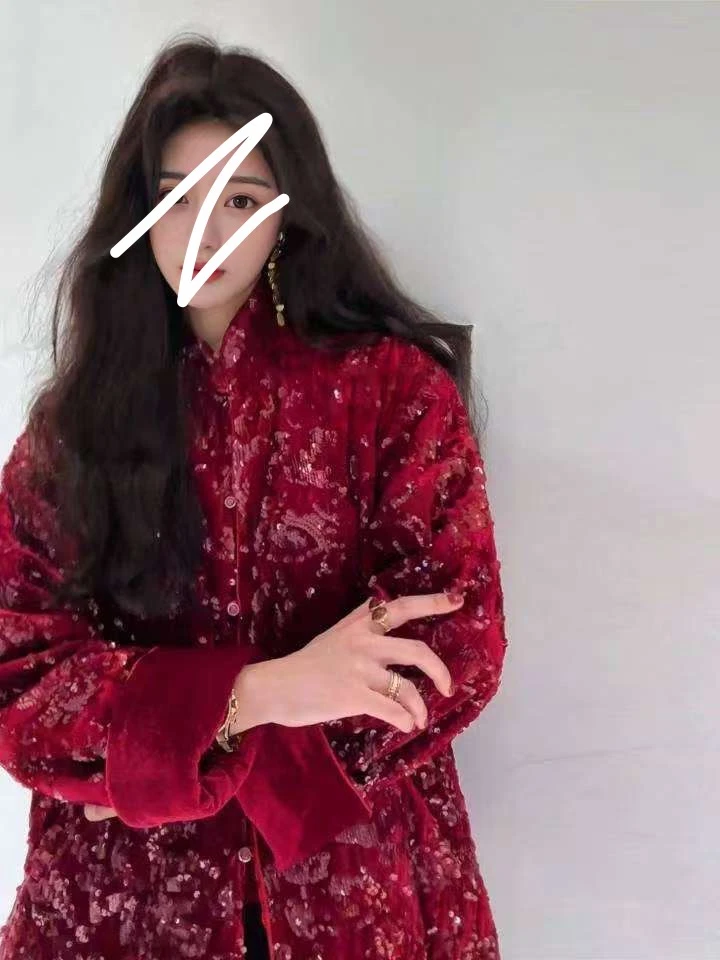 2025欧货气质轻奢韩系时髦亮片气质短款大码设计感胖mm外套9290