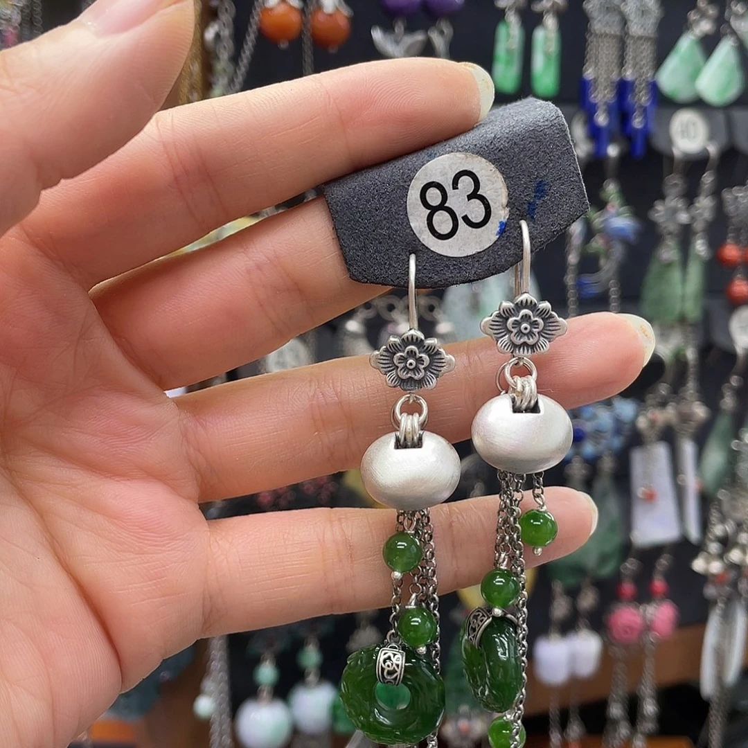 蝴***8翡翠银S925镶嵌耳饰184gbngg