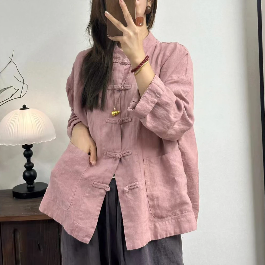 苏歆纺 设计款亚麻开襟盘扣秋季中国风复古慵懒风上衣外套MQ7206