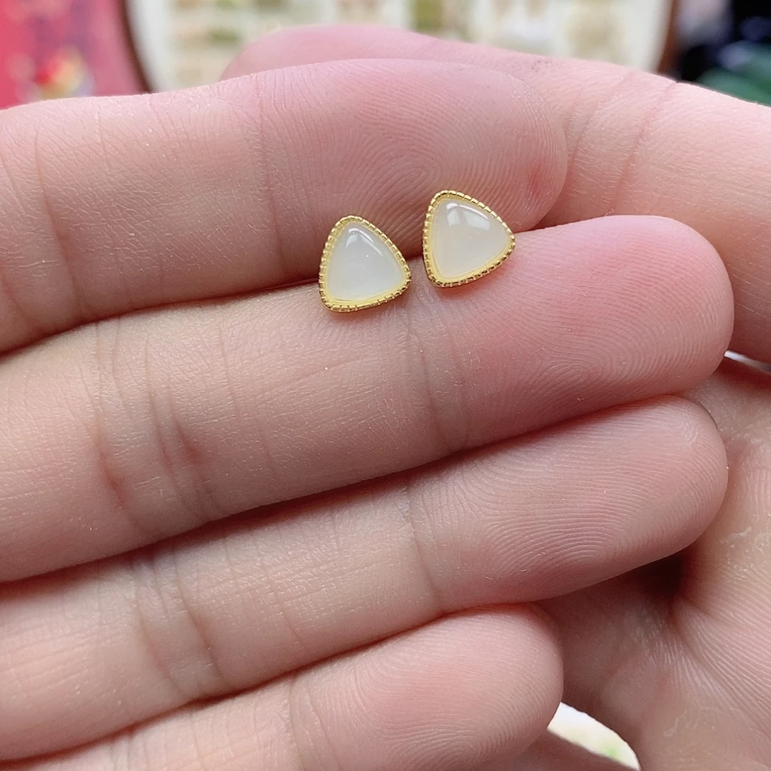 和田玉银S925镶嵌耳饰