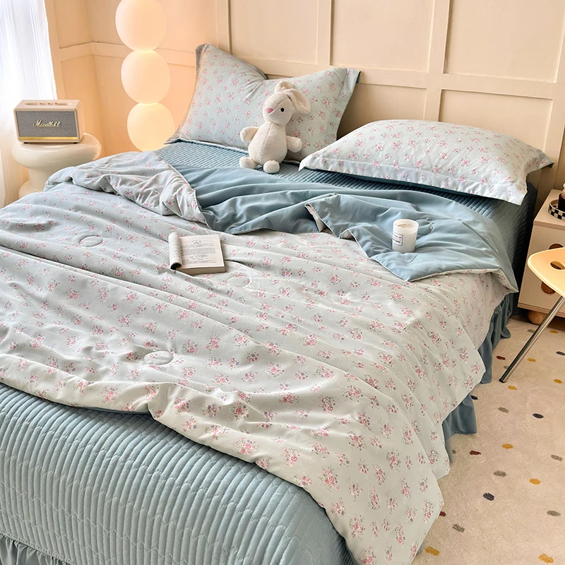 yh2025新款床盖花边款夏被夏凉被空调被学生凉感机洗薄款夏天宿舍