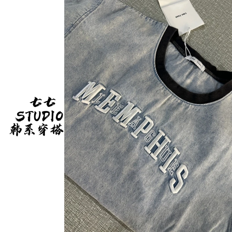 七七【牛仔7号】韩国单！38°情侣款时尚休闲百搭显瘦运动T恤8702