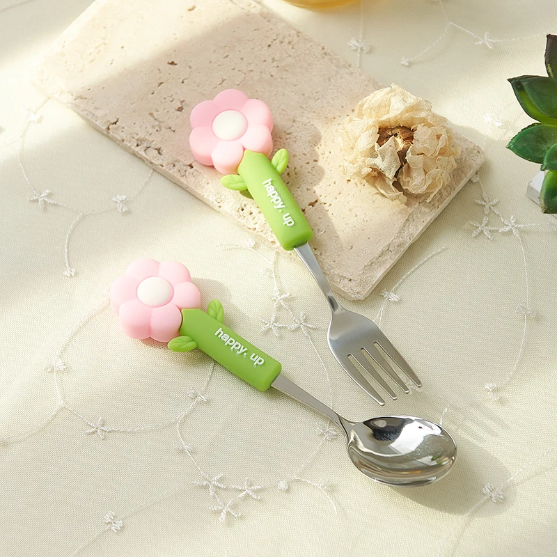 向日葵设计专用婴儿叉子家用餐具勺子儿童自主吃饭不锈钢小叉勺