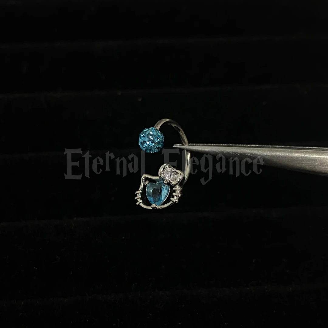 钛钢耳饰 Eternal镶钻爱心锆石KT猫镂空唇钉唇环耳骨钉穿刺饰品