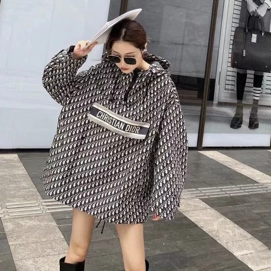 99新 DIOR/迪奥 藏蓝满印塔夫绸冲锋衣 XS码 GM005203