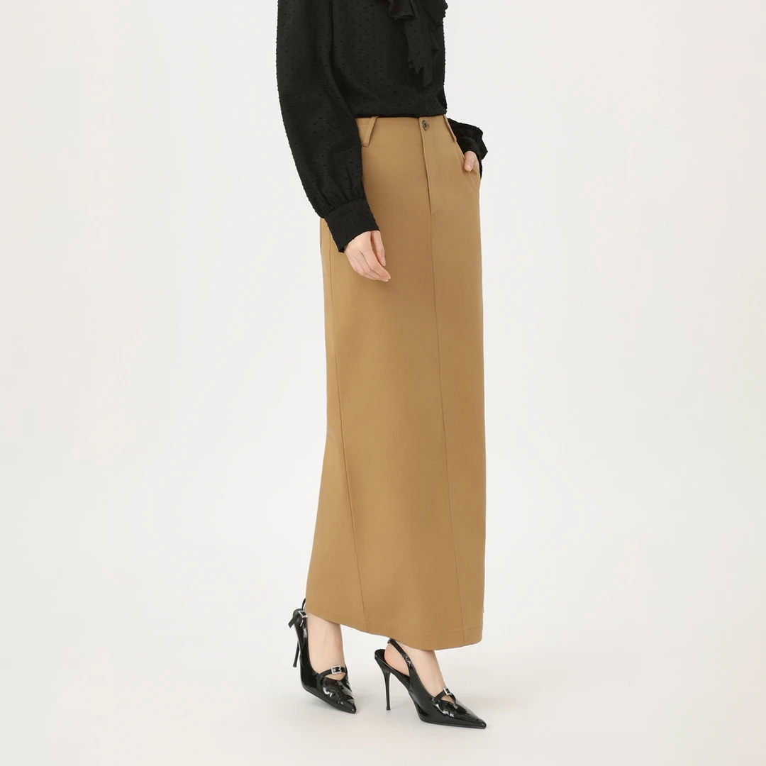 GIRDEAR/哥弟早秋新款时尚百搭复古流光风显瘦中长款半身裙120016