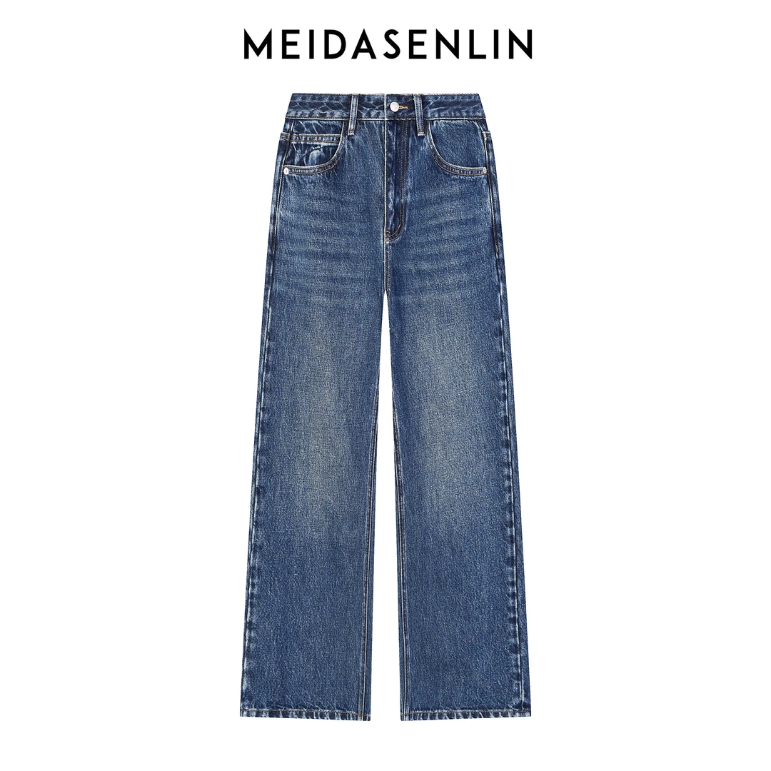 2025【美搭森林】三元风-秋新款无弹显瘦午夜蓝窄版直筒裤女16263