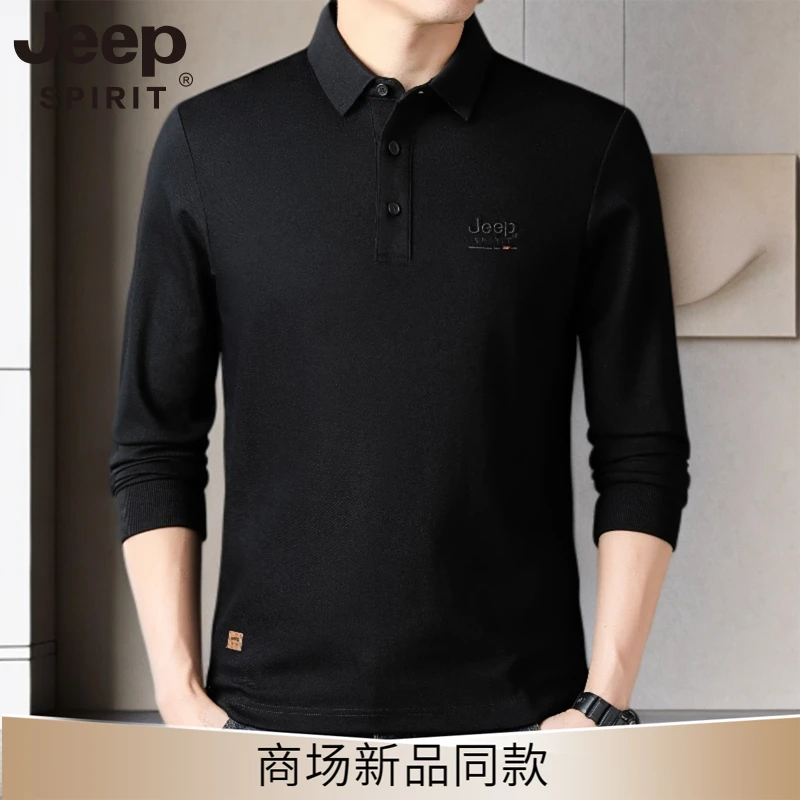 Jeep吉普正品男士长袖秋季翻领Polo衫亲肤棉宽松大码商务休闲上衣