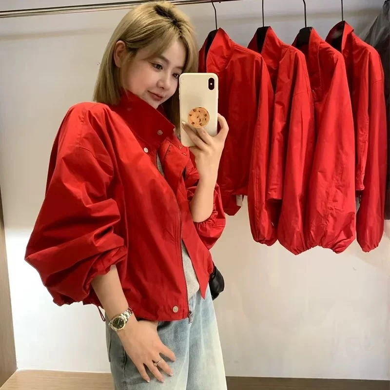 立领外套女2025春装新款韩系洋气减龄百搭显瘦夹克冲锋衣短款上衣