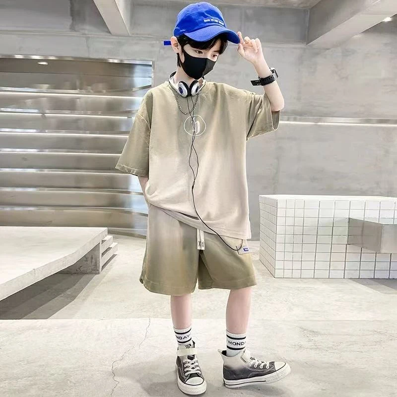 （LAOHE）TZ-2411 卡其色 夏款男童女童夏季休闲韩版套装时尚运动