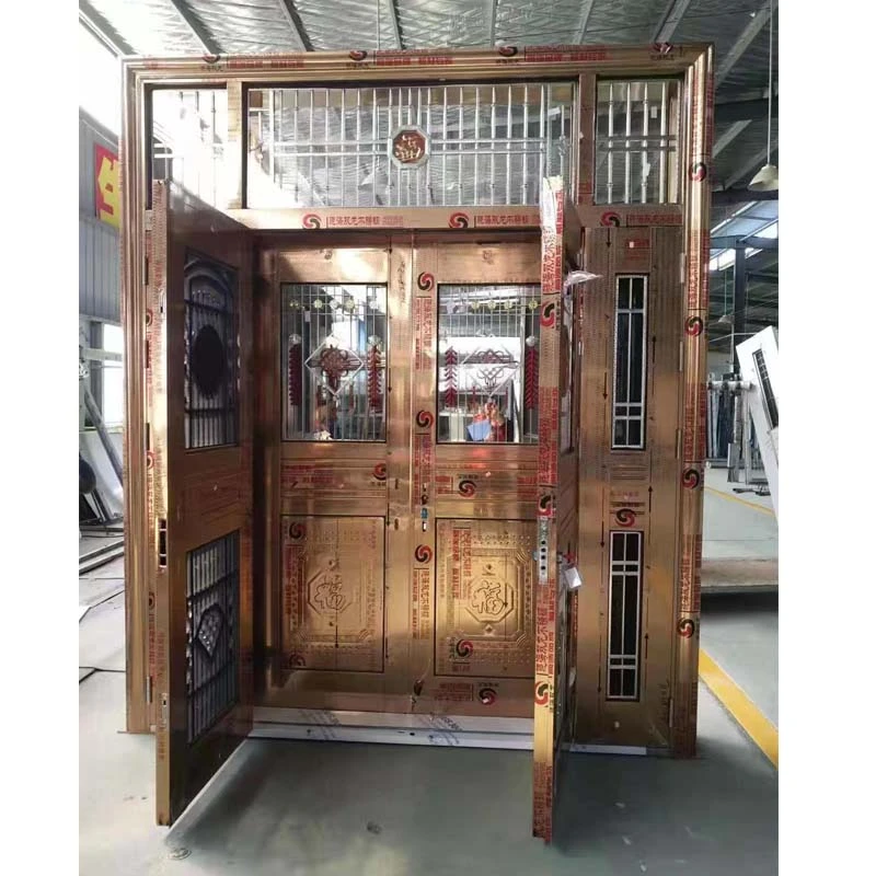 豪华彩板不锈钢玫瑰金大门对开门防盗门复合防虫进户门定制包邮