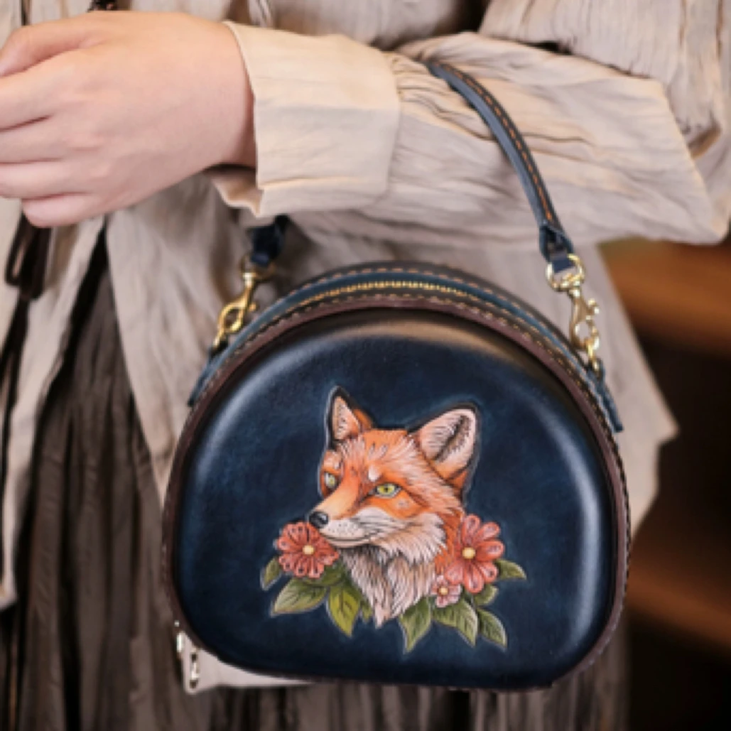 特价 默认微瑕【蓝色鲜花狐狸】手拎斜挎包，no退换
